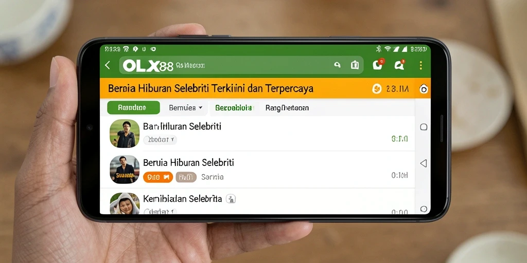Tampilan antarmuka OLX888 dengan berita hiburan terbaru.
