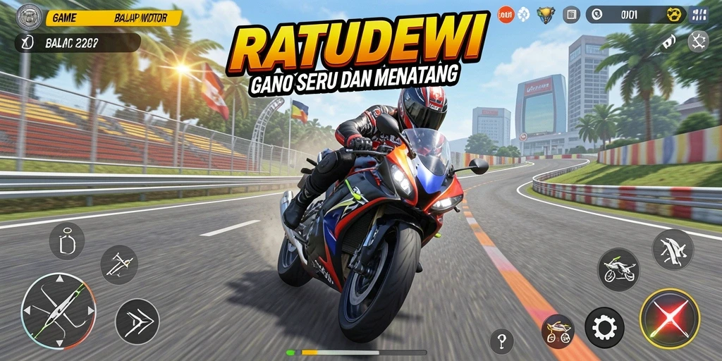 Antarmuka menarik dari game Balap Motor RATUDEWI.